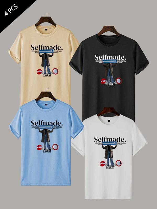 Men's Letter Graphic Print Round Neck Tee, Regular Fit Casual Short Sleeve T-shirt, Men's Summer Top for Daily Wear,...