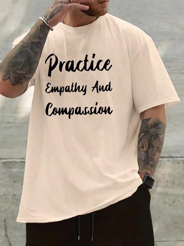 Men's Letter Graphic Round Neck Tee, Casual Short Sleeve Crew Neck T-Shirt for Summer, Fashion Men's Loose Top for Daily...
