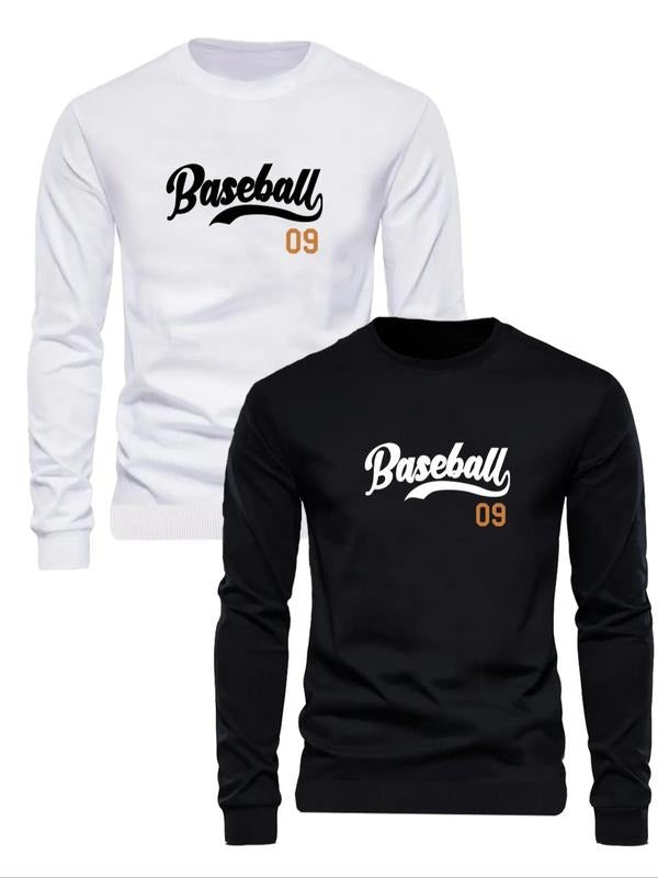 Men's Letter Print Baseball Sweatshirt, Regular Fit Casual Long Sleeve Crew Neck Pullover for Fall & Winter, Men's...