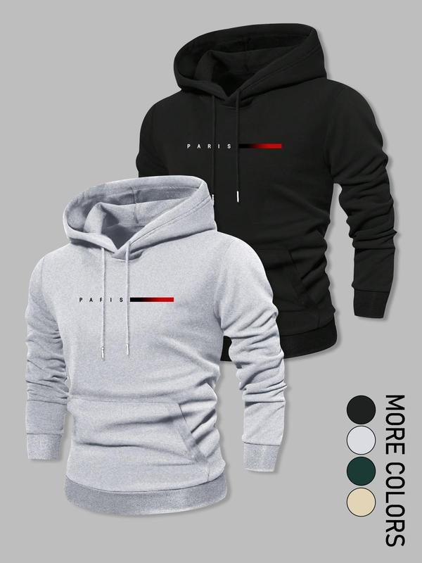 Men's Letter Print Drawstring Hoodie, Casual Regular Fit Long Sleeve Hooded Sweatshirt for Fall & Winter, Men's Clothes...