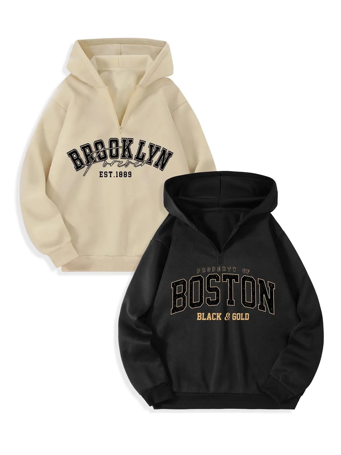 Men's Letter Print Drop Shoulder Half Zip Hoodie, Casual Regular Fit Long Sleeve Hooded Sweatshirt for Fall & Winter,...