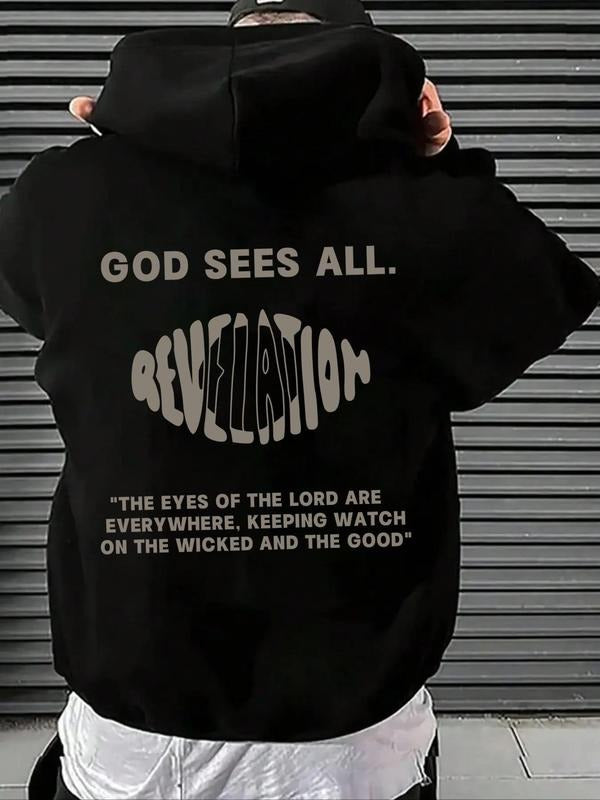 Men's Letter Print Drop Shoulder Hoodie, Fashion Casual Regular Fit Drawstring Hooded Sweatshirt for Daily Holiday...