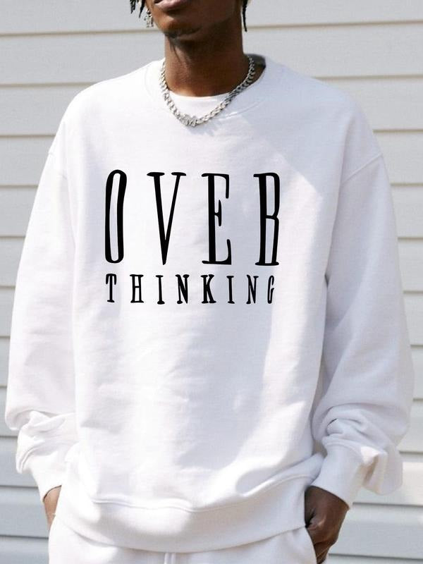 Men's Letter Print Drop Shoulder Sweatshirt, Loose Casual Long Sleeve Round Neck Pullover for Fall & Winter, Men's...
