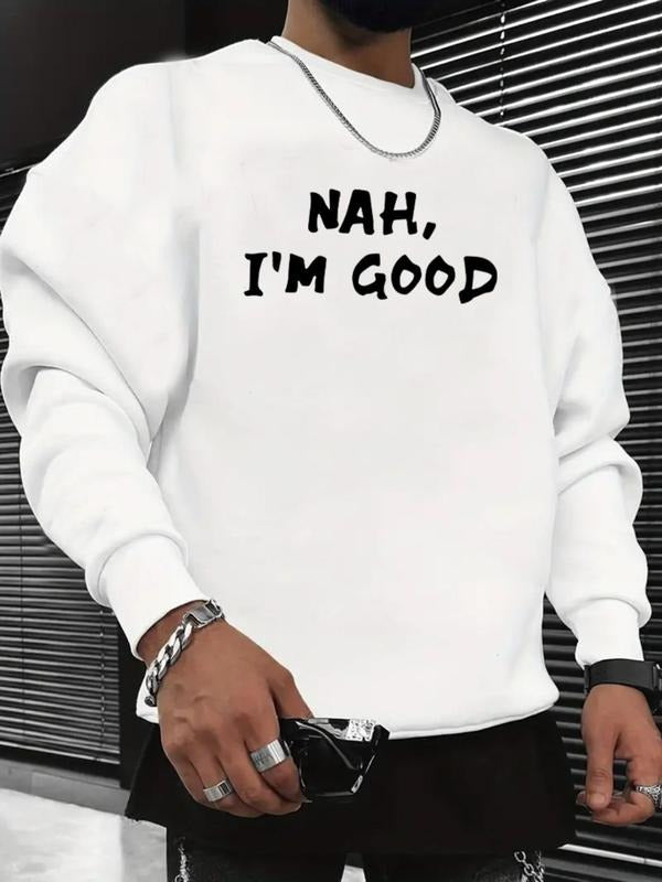 Men's Letter Print Drop Shoulder Sweatshirt, Regular Fit Casual Soft Comfy Long Sleeve Round Neck Pullover for Daily...