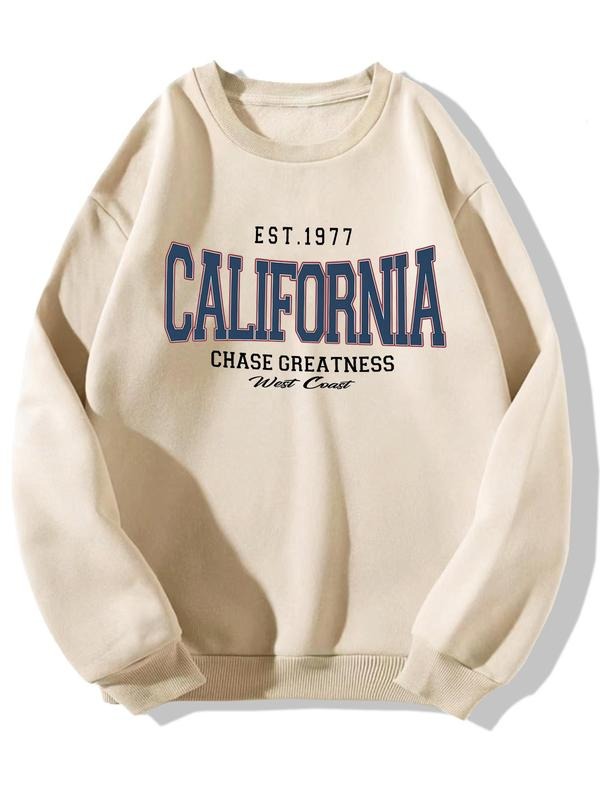 Men's Letter Print Drop Shoulder Sweatshirt, Regular Fit Casual Soft Comfy Long Sleeve Round Neck Pullover for Fall &...