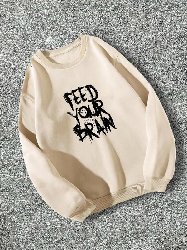 Men's Letter Print Drop Shoulder Sweatshirt, Regular Fit Casual Soft Comfy Long Sleeve Round Neck Pullover for Fall &...