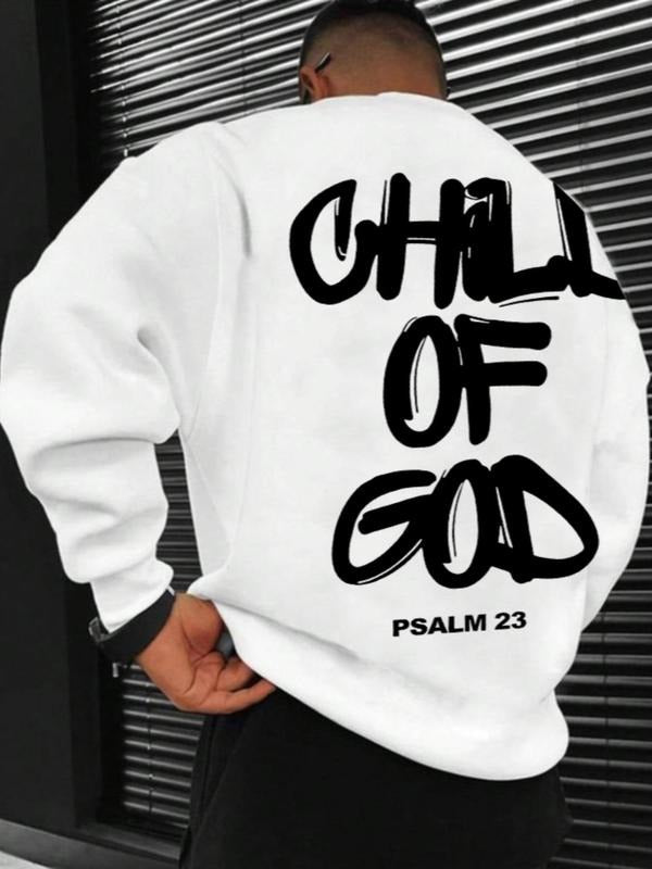 Men's Letter Print Drop Shoulder Sweatshirt, Regular Fit Stylish Casual Soft Comfy Long Sleeve Round Neck Pullover for...