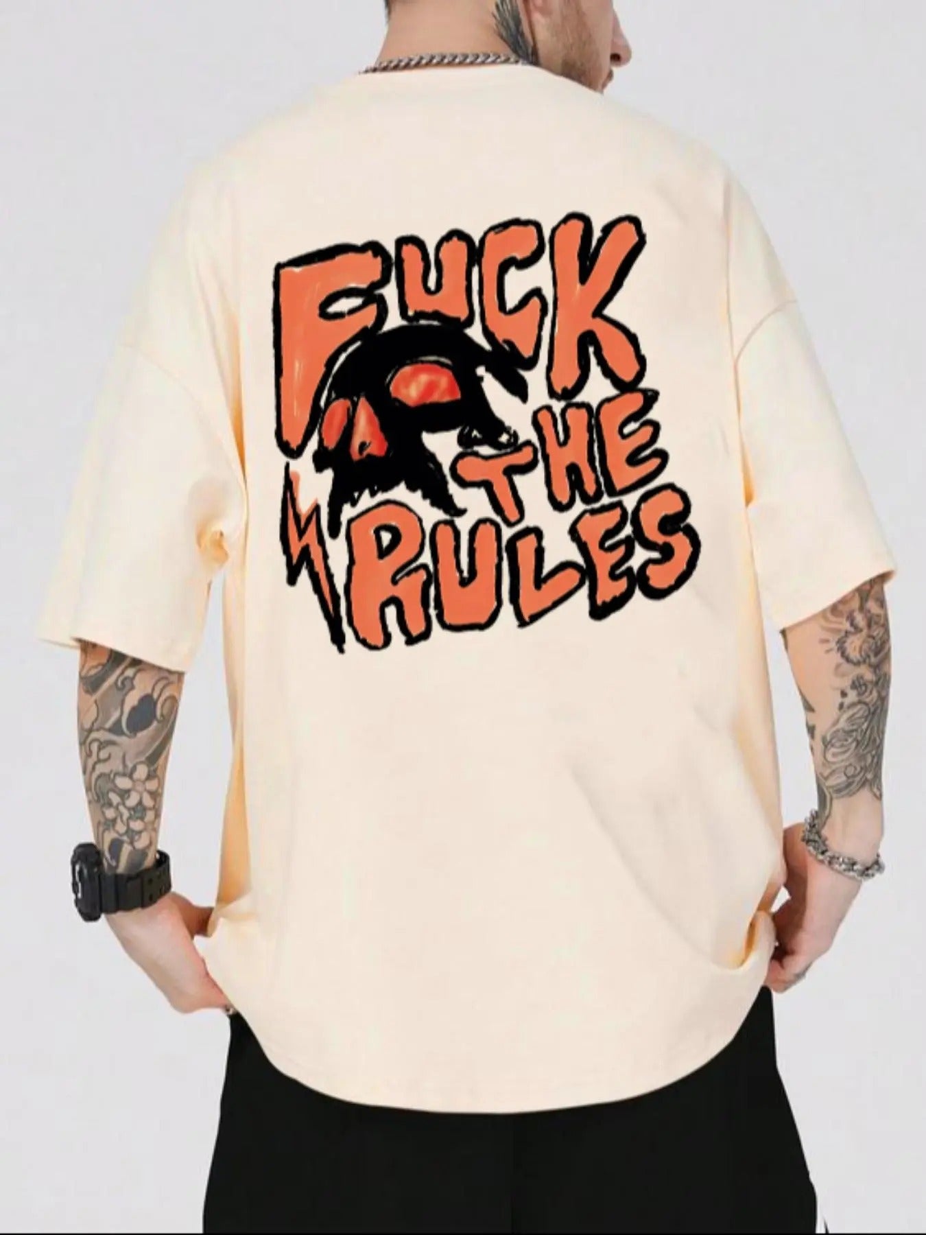 Men's Letter Print Drop Shoulder Tee, Casual Streetwear Loose Round Neck Half Sleeve T-shirt for Summer, Fashion Comfy...