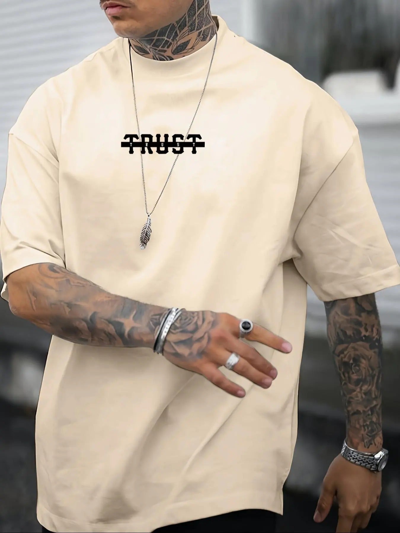 Men's Letter Print Drop Shoulder Tee, Regular Fit Casual Short Sleeve Round Neck T-Shirt for Summer, Men's Top for Daily...