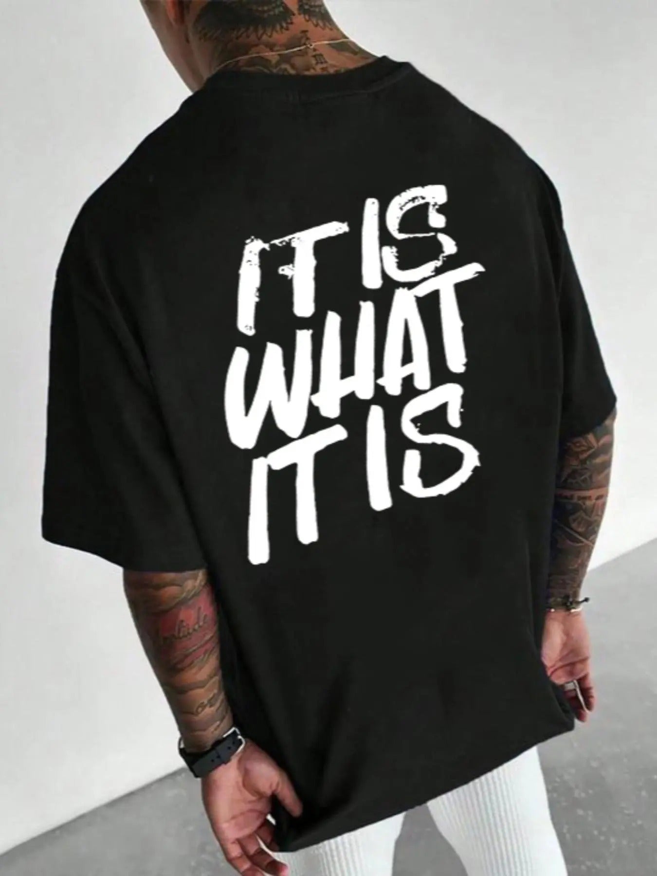 Men's Letter Print Drop Shoulder Tee, Summer Clothes, Loose Street Fashion Soft Comfy Round Neck Half Sleeve T-shirt for...
