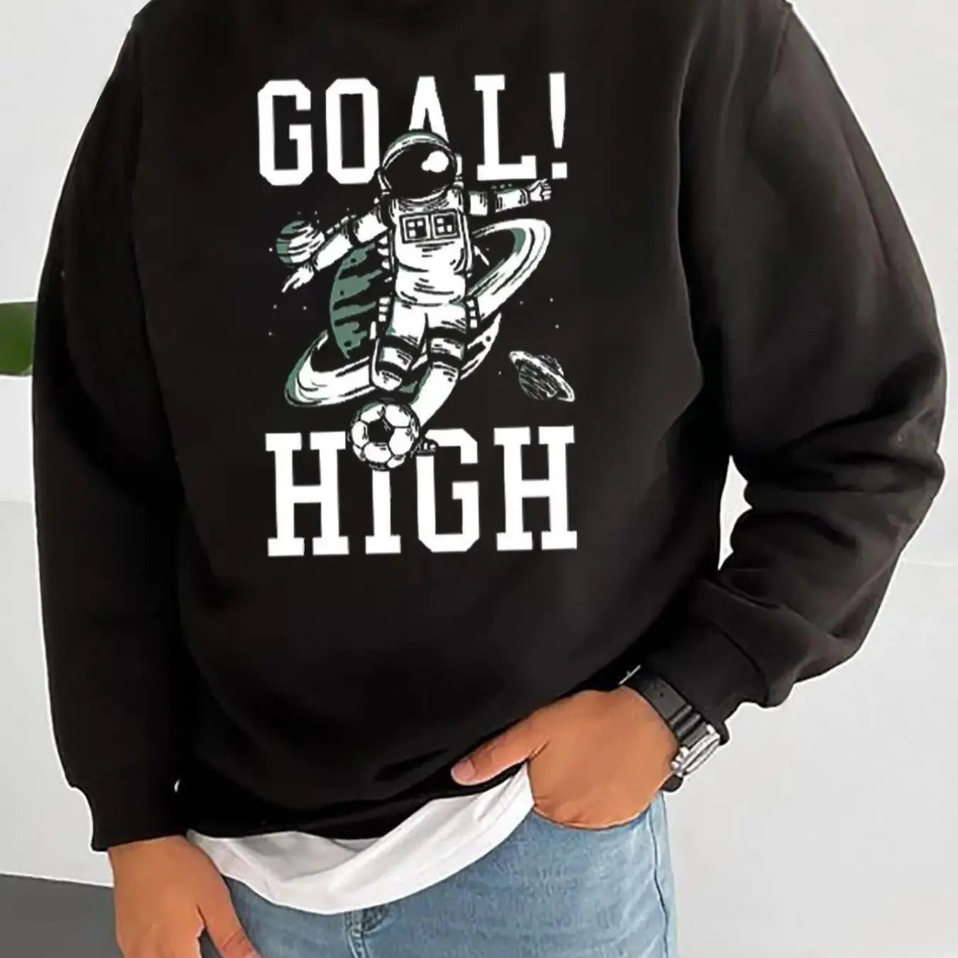 Men's Letter Print Drop Shoulder Thermal Lined Sweatshirt, Regular Fit Casual Long Sleeve Round Neck Pullover for Fall &...