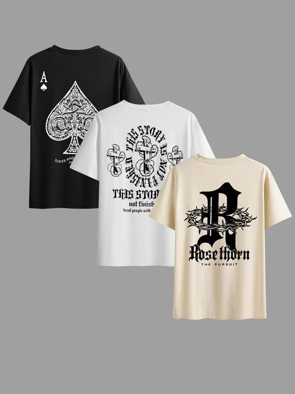 Men's Letter Print Graphic Round Neck Tee, Regular Fit Casual Short Sleeve Crew Neck T-shirt for Summer, Men's Top for...