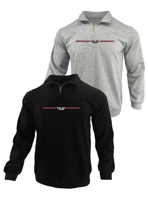 Men's Letter Print Half Zip Up Funnel Neck Sweatshirt, Casual Regular Fit Long Sleeve Pullover for Fall & Winter, Men's...