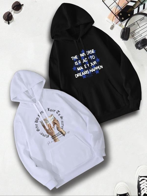 Men's Letter Print Hoodie, Casual Regular Fit Long Sleeve Hooded Sweatshirt for Fall & Winter, Men's Top for Daily Wear...