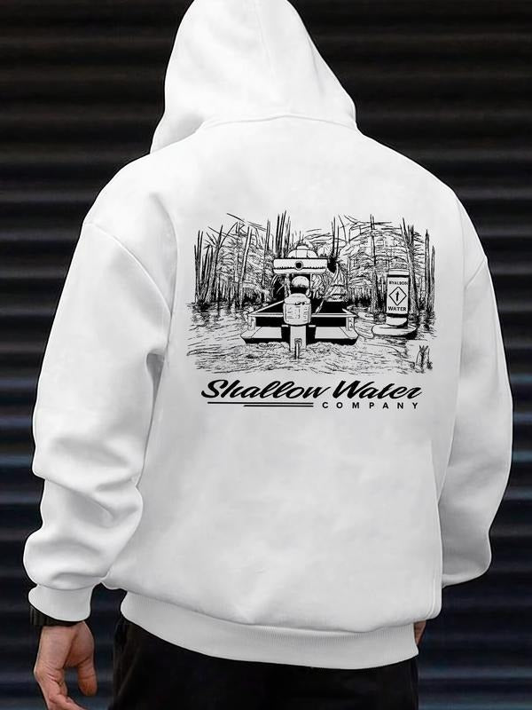 Men's Letter Print Hoodie, Casual Regular Fit Long Sleeve Hooded Sweatshirt for Winter, Men's Top for Daily Wear,...