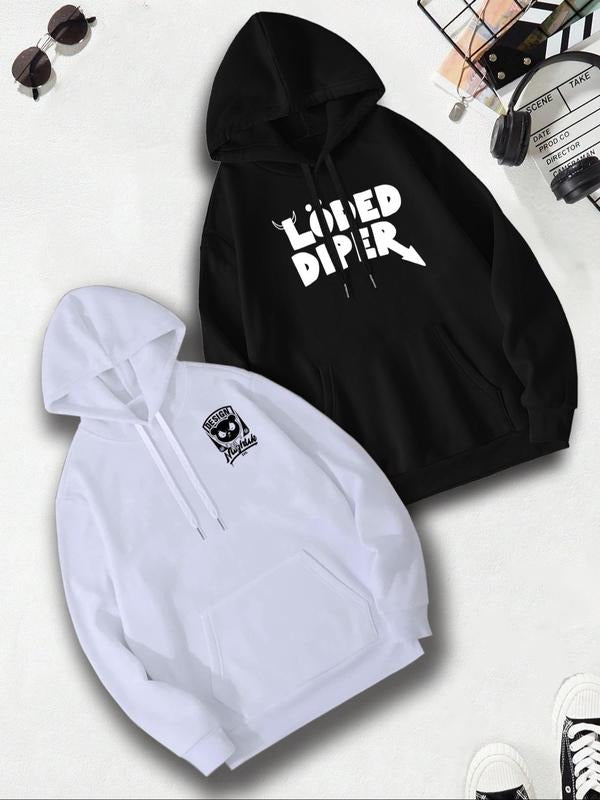 Men's Letter Print Hoodie, Casual Regular Fit Long Sleeve Hoodie for Fall & Winter, Men's Top for Daily Wear style 02...