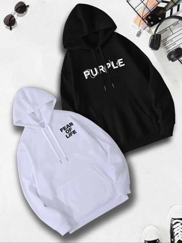 Men's Letter Print Hoodie, Casual Regular Fit Long Sleeve Hoodie for Fall & Winter, Men's Top for Daily Wear T-Shirts,...