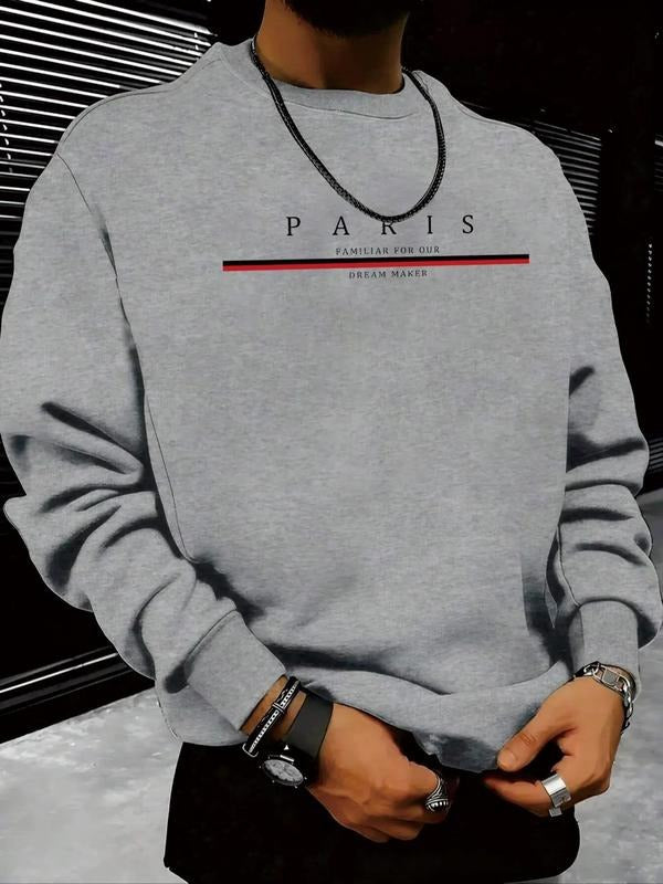 Men's Letter Print Hoodie, Long Sleeve Breathable Round Neck Casual Wear, Fall & Winter Fitted Top, Perfect for Daily Use...