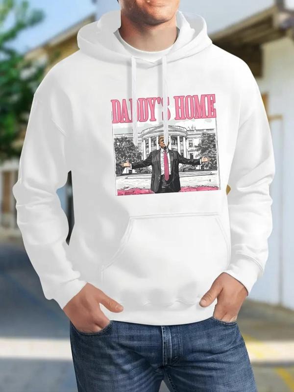 Men's Letter Print Hoodie, Regular Fit Casual Street Long Sleeve Hooded Sweatshirt for Fall & Winter, Men's Top for Daily...