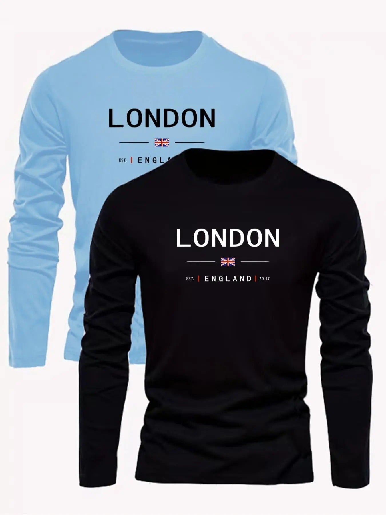 Men's Letter Print Long Sleeve Tee, Casual Comfy Round Neck T-shirt for Spring & Fall, Men's Top for Daily Wear Hoodie,...