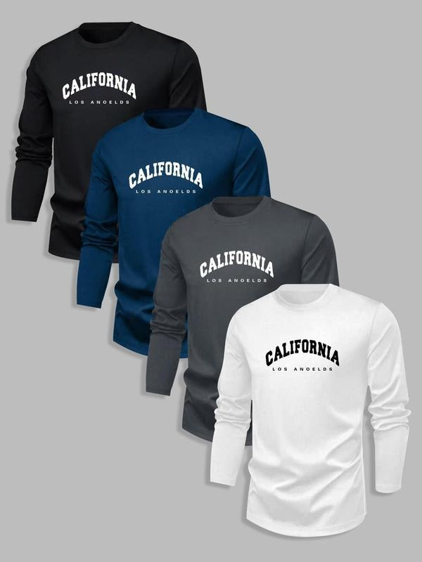 Men's Letter Print Long Sleeve Tee, Casual Crew Neck T-shirt for Spring & Fall, Men's Top for Daily Wear Hoodie, Sweatshirt