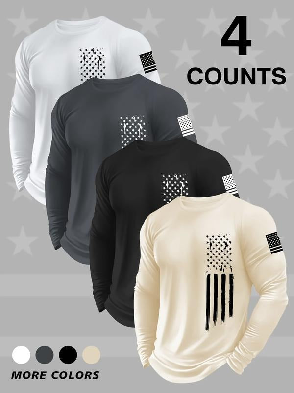 Men's Letter Print Long Sleeve Tee, Casual Loose Round Neck T-shirt for Fall & Winter, Men's Top for Daily Wear Hoodie,...