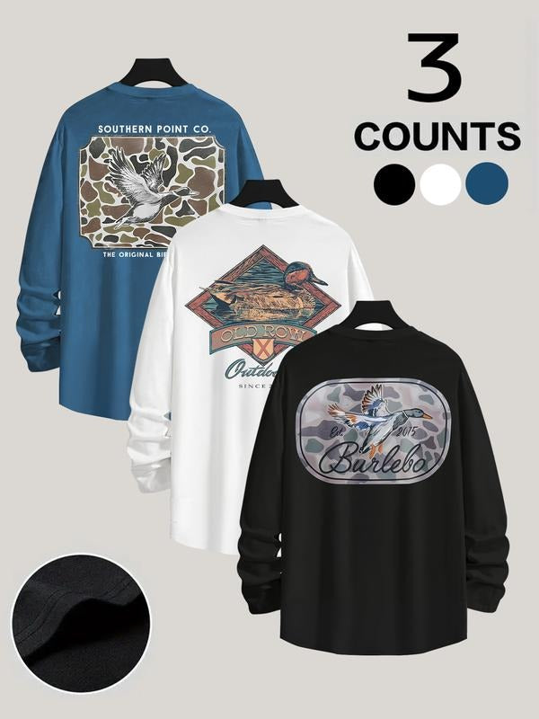 Men's Letter Print Long Sleeve Tee, Casual Loose Round Neck T-shirt for Fall & Winter, Men's Top for Daily Wear style 02...
