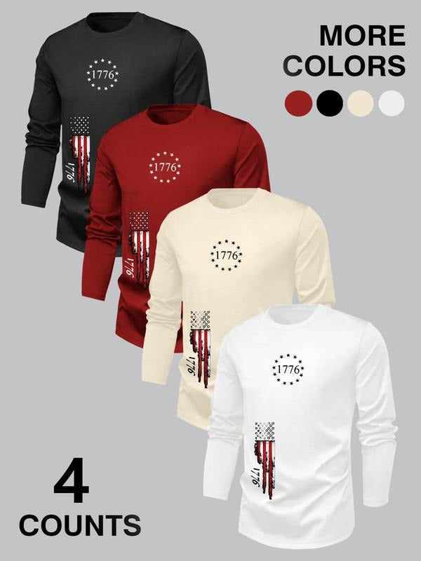 Men's Letter Print Long Sleeve Tee, Casual Loose Round Neck T-shirt for Fall & Winter, Men's Top for Daily Wear style 03...