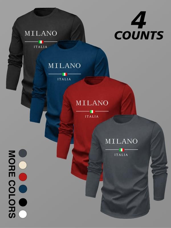 Men's Letter Print Long Sleeve Tee, Casual Loose Round Neck T-shirt for Fall & Winter, Men's Top for Daily Wear style 04...