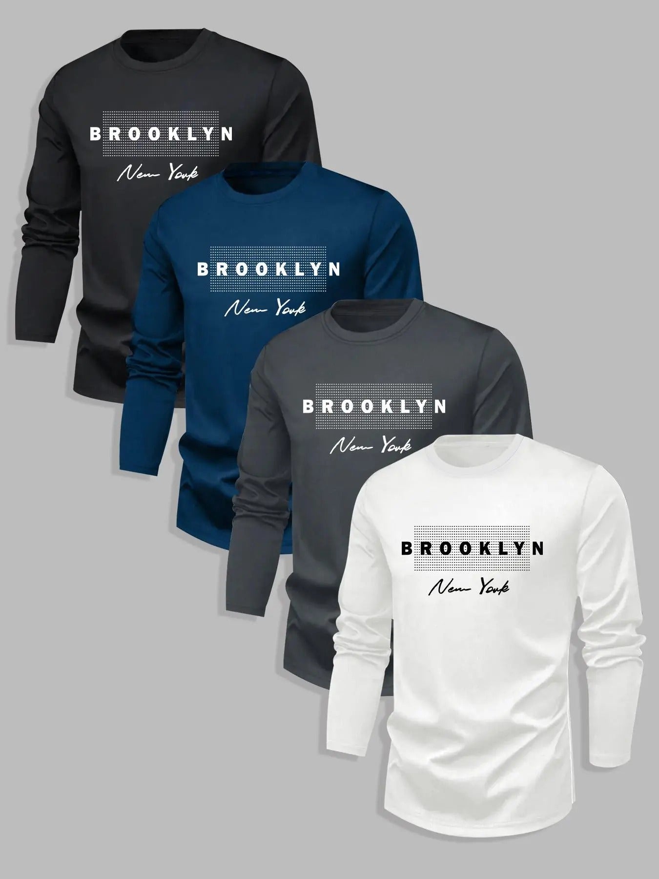 Men's Letter Print Long Sleeve Tee, Casual Regular Fit Crew Neck T-shirt for Spring & Fall, Men's Top for Daily Wear,...