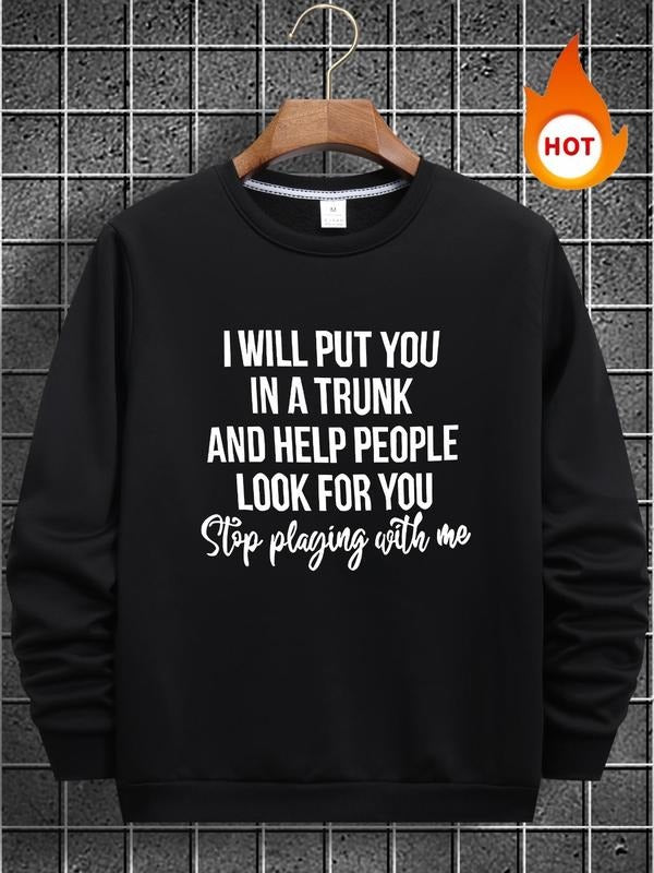 Men's Letter Print Polar Fleece Lined  Sweatshirt, Regular Fit Casual Soft Comfy Long Sleeve Round Neck Pullover for Fall...