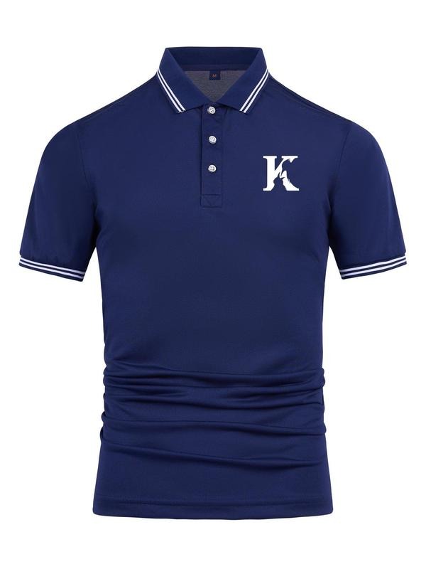 Men's Letter Print Polo Shirt, Casual Short Sleeve Top for Business, Fashion Men's Clothes for Daily Wear Hoodie, Sweatshirt