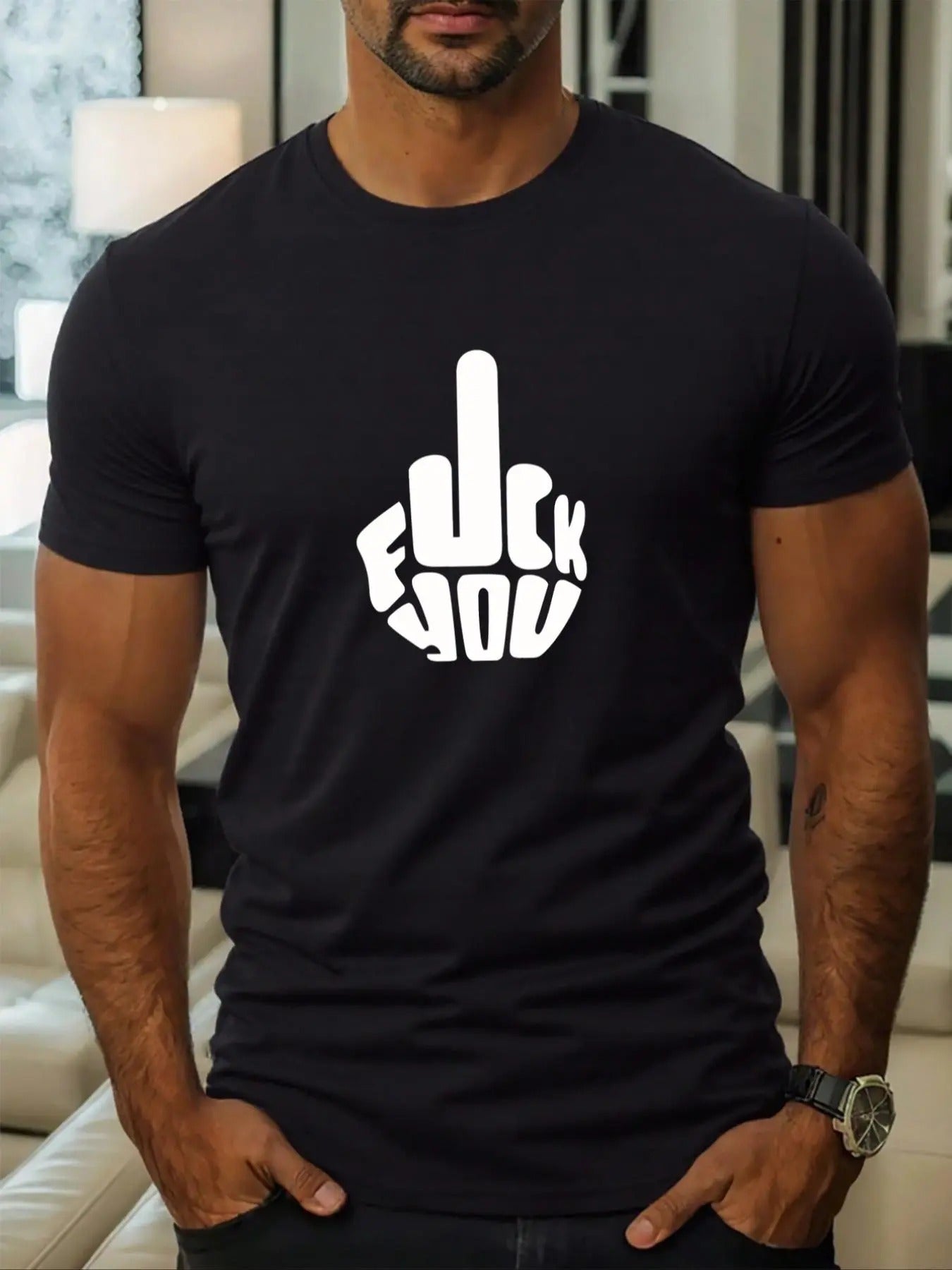 Men's Letter Print Round Neck Crop Tee, Regular Fit Casual Fashion Short Sleeve T-shirt for Daily Wear, Men's Top for All...