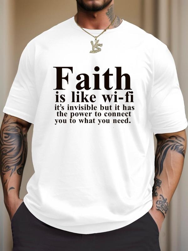 Men's Letter Print Round Neck Drop Shoulder Tee Summer Clothes, Regular Fit Casual Soft Comfy Short Sleeve T-Shirt for...