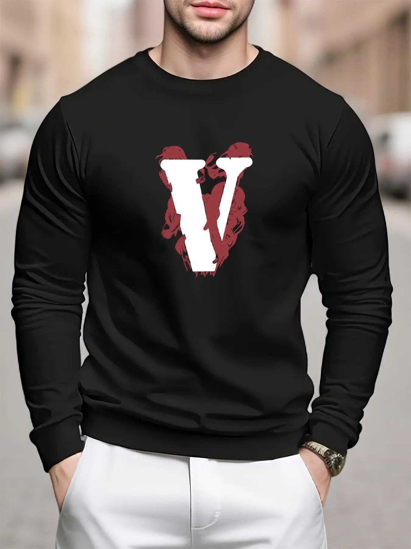 Men's Letter Print Round Neck Graphic Sweatshirt, Regular Fit Casual Long Sleeve Crew Neck Pullover for Daily Wear,...