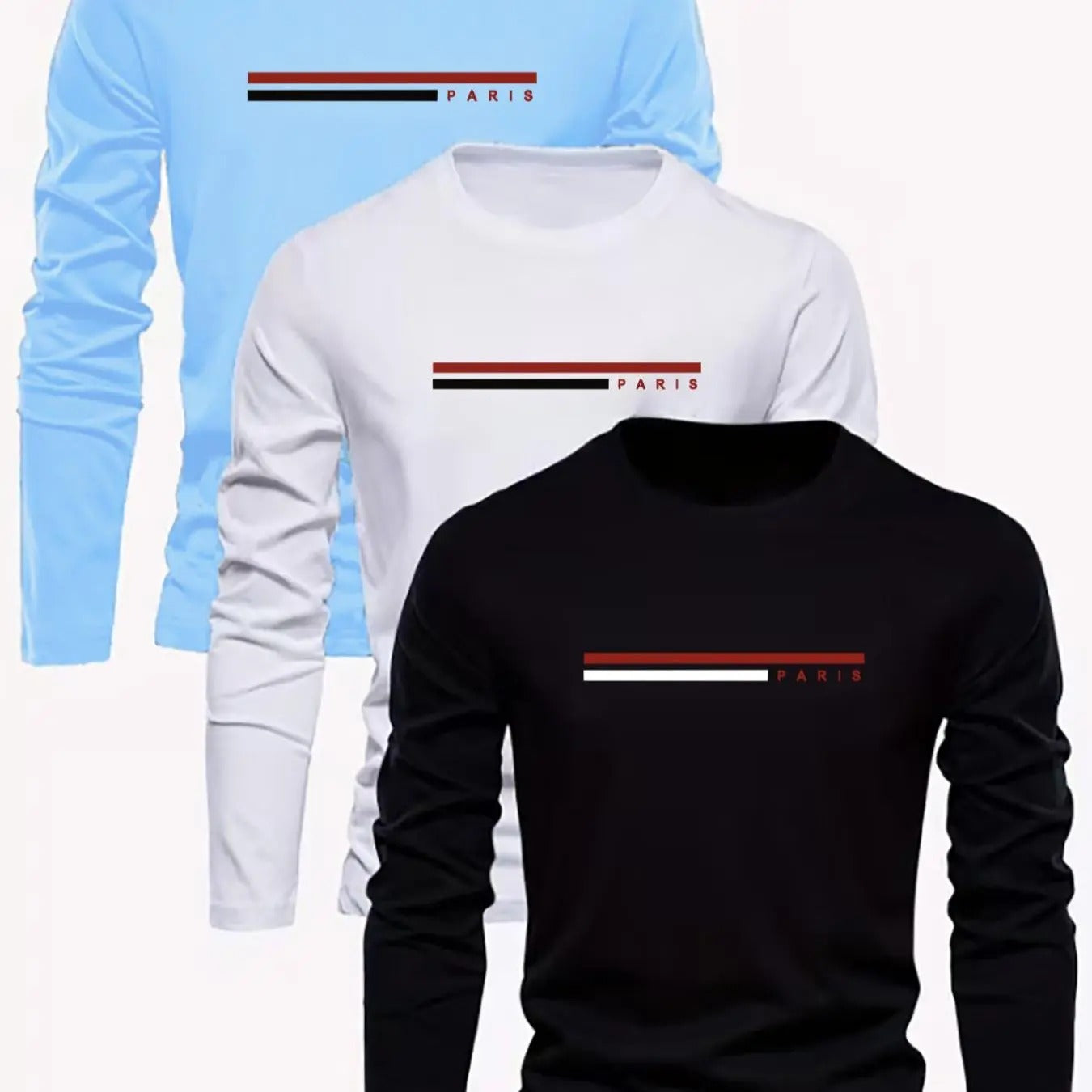 Men's Letter Print Round Neck Long Sleeve Tee, Regular Fit Casual Crew Neck T-shirt for Fall & Winter, Men's Top for...
