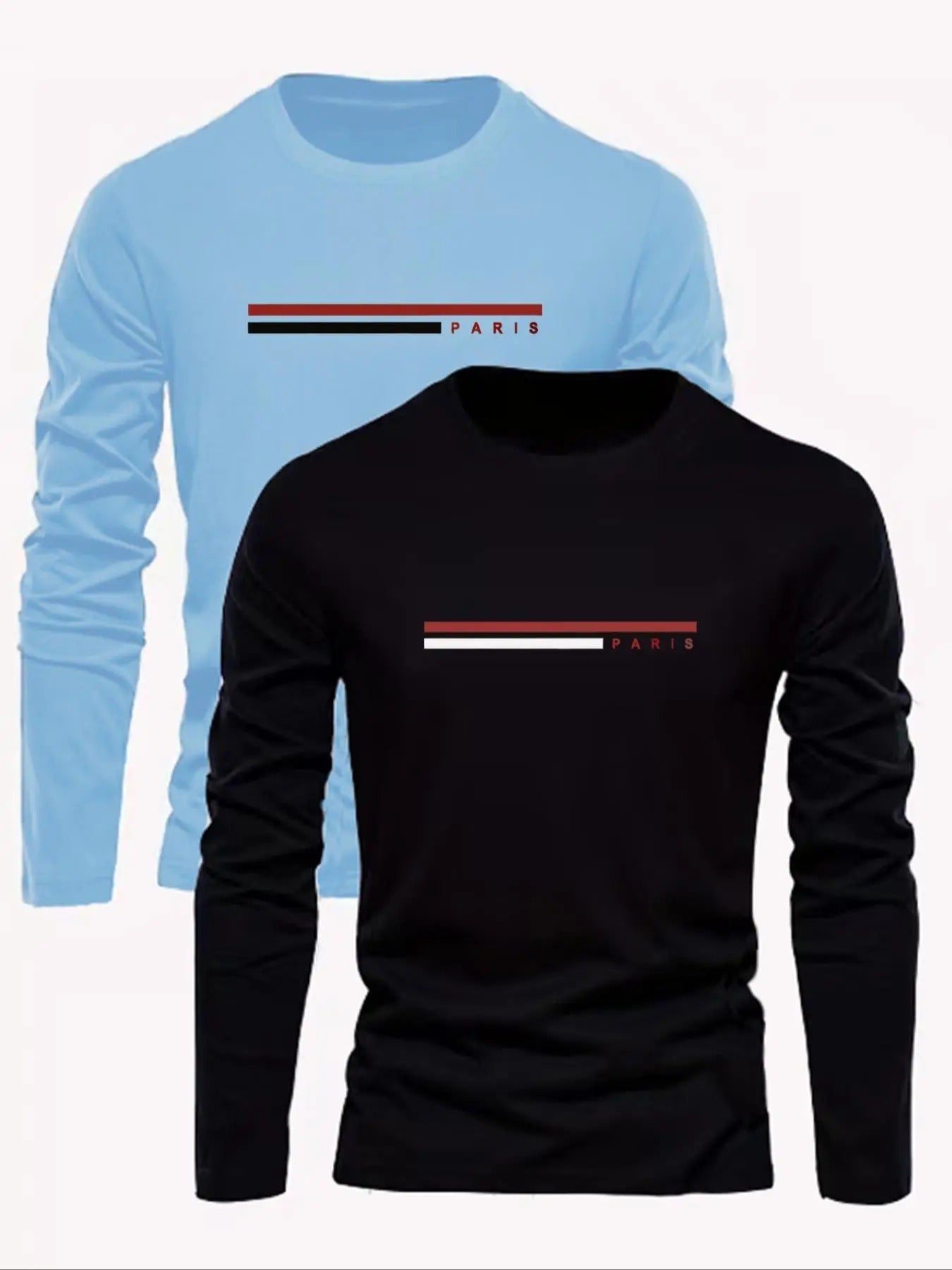 Men's Letter Print Round Neck Long Sleeve Tee, Regular Fit Casual Crew Neck T-shirt for Fall & Winter, Men's Top for...