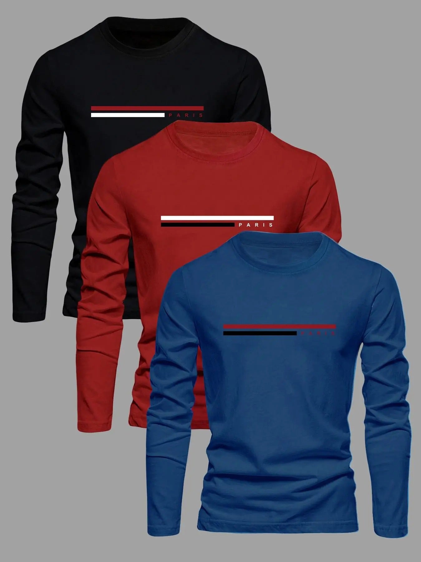 Men's Letter Print Round Neck Long Sleeve Tee, Regular Fit Casual Crew Neck T-shirt for Spring & Fall, Men's Top for...