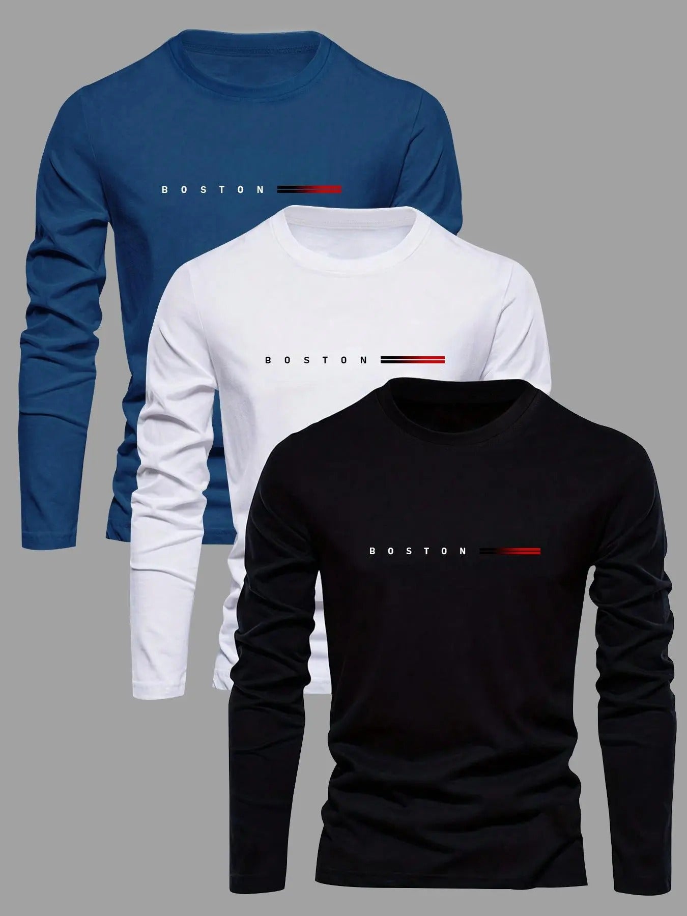 Men's Letter Print Round Neck Long Sleeve Tee, Regular Fit Casual Crew Neck T-shirt for Spring & Fall, Men's Top for...
