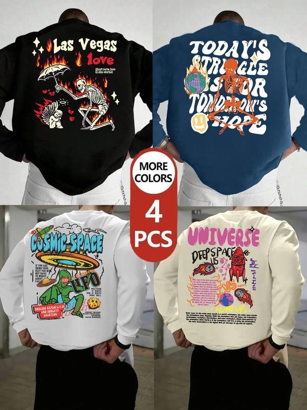 Men's Letter Print Round Neck Long Sleeve Tee, Regular Fit Casual Crew Neck T-shirt for Spring, Men's Top for Daily Wear...