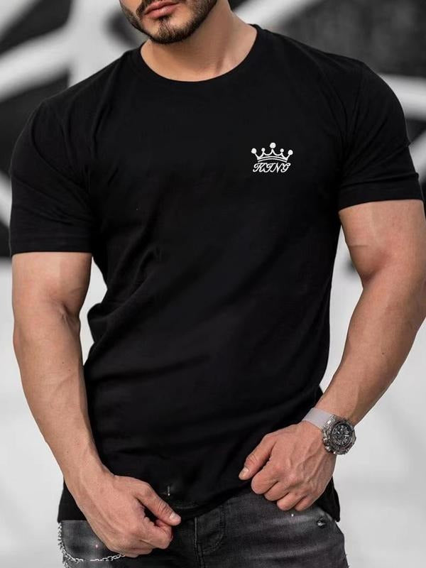 Men's Letter Print Round Neck Short Sleeve Tee, Summer Clothes Casual Comfy Regular Fit Printed T-Shirt for Summer...