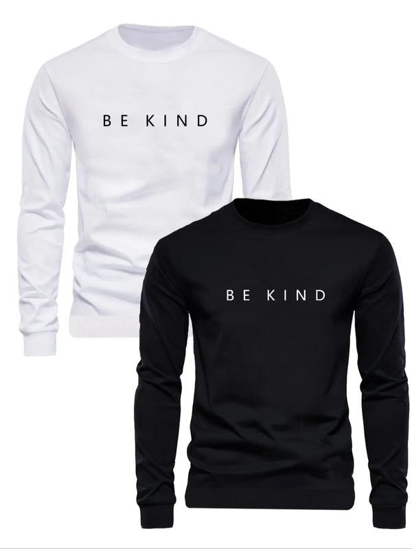 Men's Letter Print Round Neck Sweatshirt Set, Regular Fit Casual Long Sleeve Crew Neck Pullover for Fall & Winter, Men's...