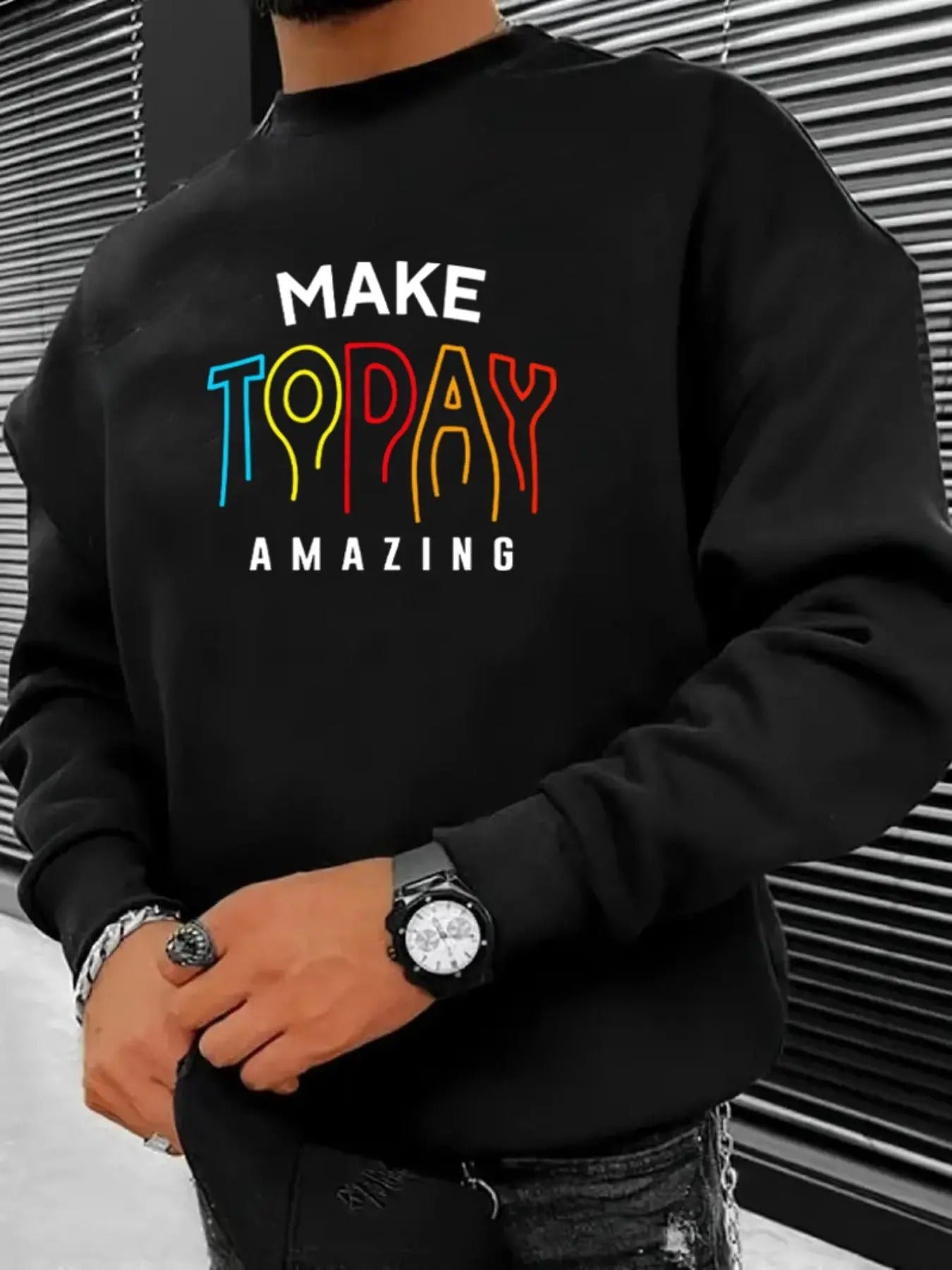 Men's Letter Print Round Neck Sweatshirt, Regular Fit Casual Fashion Drop Shoulder Long Sleeve Pullover, Men's Fall &...