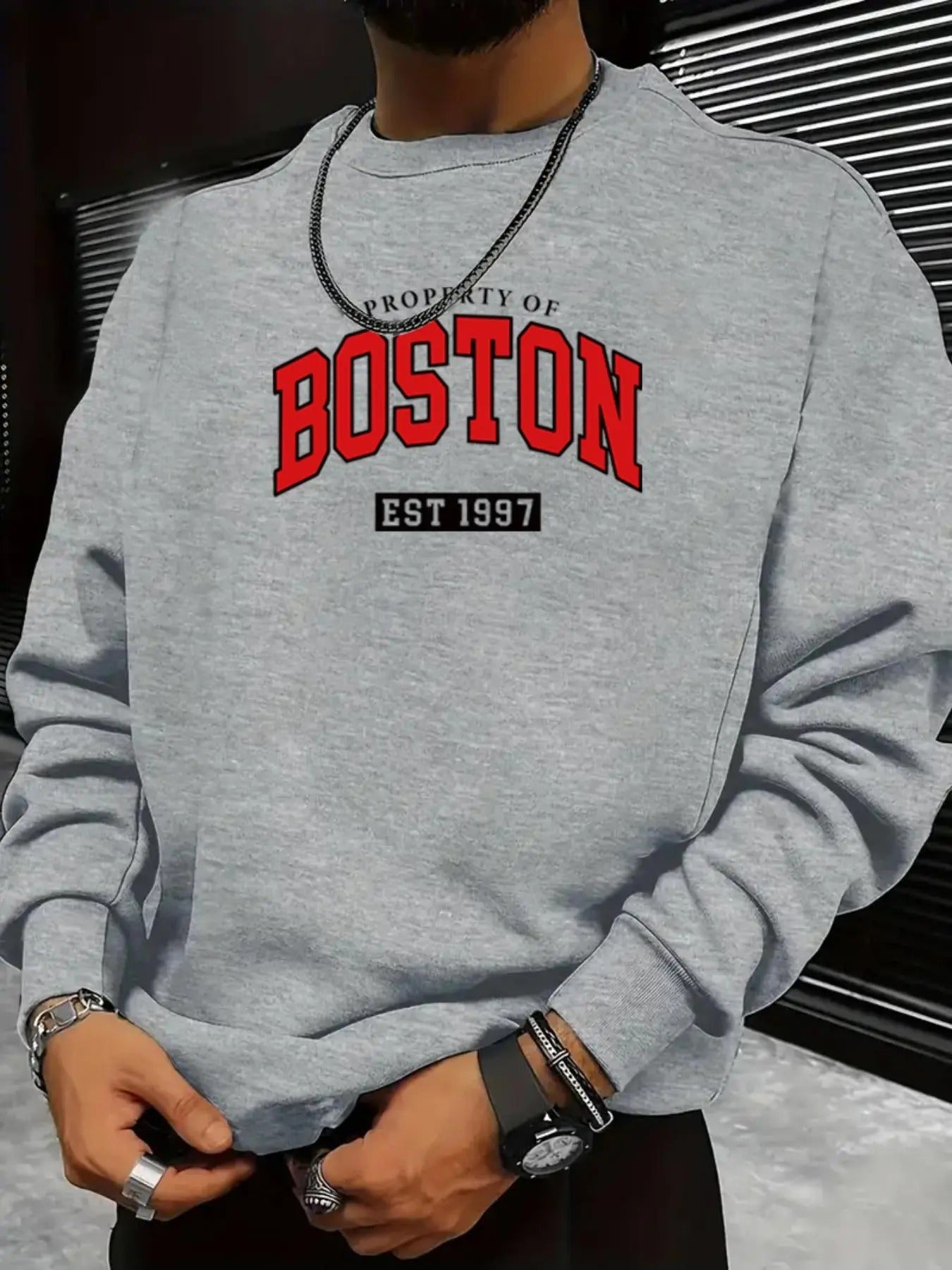 Men's Letter Print Round Neck Sweatshirt, Regular Fit Casual Fashion Drop Shoulder Long Sleeve Pullover, Men's Fall &...