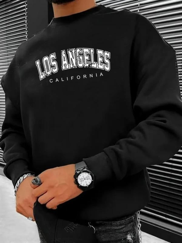 Men's Letter Print Round Neck Sweatshirt, Regular Fit Casual Fashion Long Sleeve Pullover for Daily Wear, Men's Clothes...