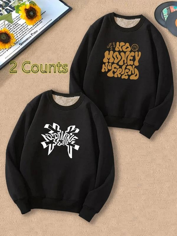 Men's Letter Print Round Neck Sweatshirt, Regular Fit Casual Fashion Long Sleeve Pullover for Fall & Winter, Men's...