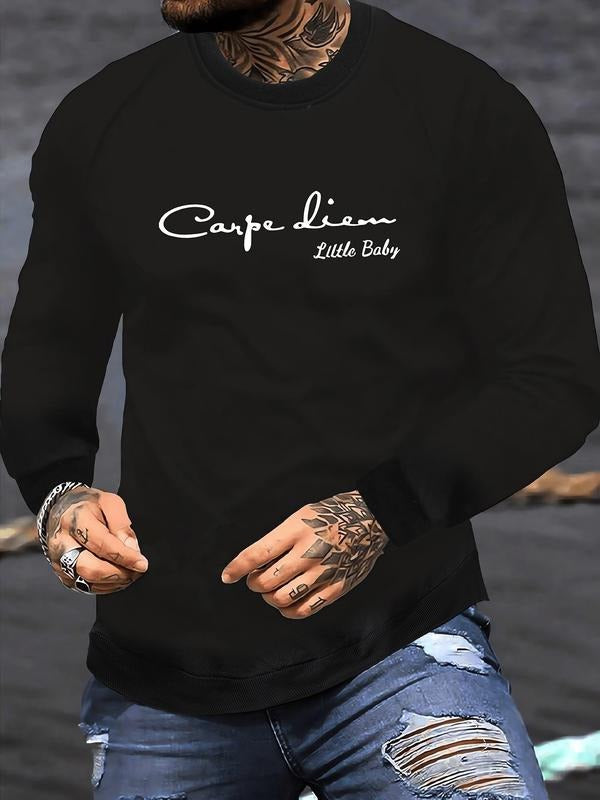 Men's Letter Print Round Neck Sweatshirt, Regular Fit Casual Long Sleeve Crew Neck Pullover for Fall & Winter, Fashion...