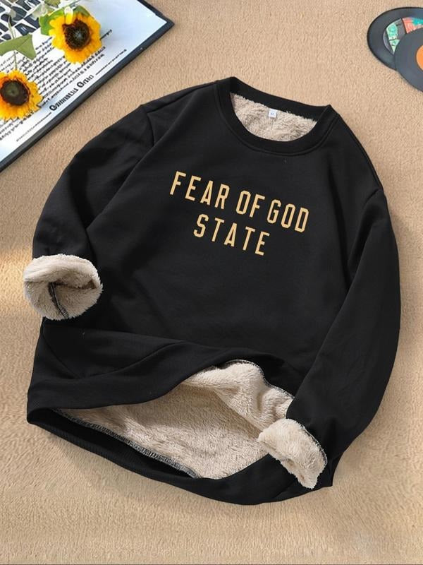 Men's Letter Print Round Neck Sweatshirt, Regular Fit Casual Long Sleeve Crew Neck Pullover for Fall & Winter, Fashion...