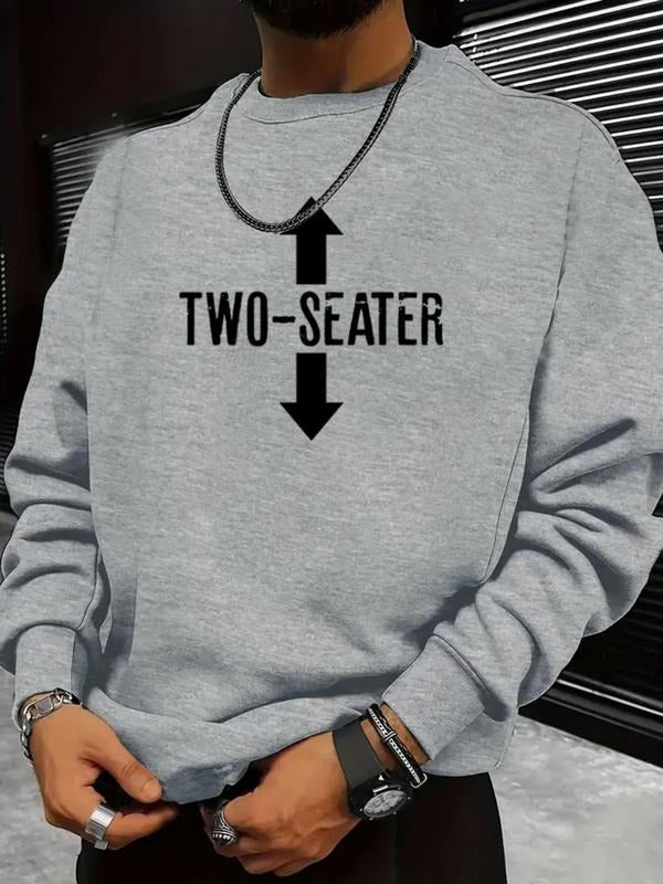 Men's Letter Print Round Neck Sweatshirt, Regular Fit Casual Long Sleeve Crew Neck Pullover for Fall & Winter, Fashion...