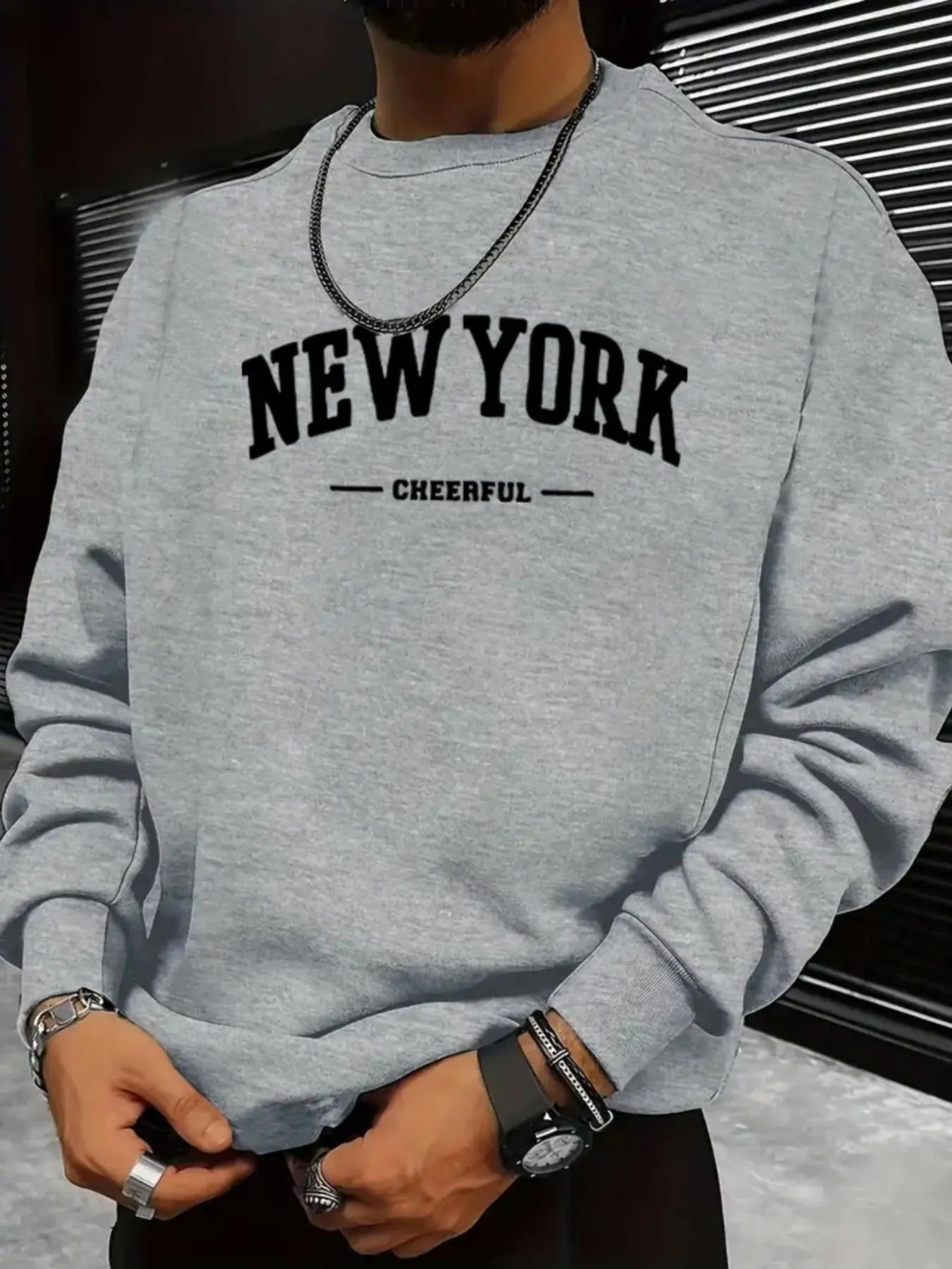Men's Letter Print Round Neck Sweatshirt, Regular Fit Casual Long Sleeve Crew Neck Pullover for Fall & Winter, Fashion...